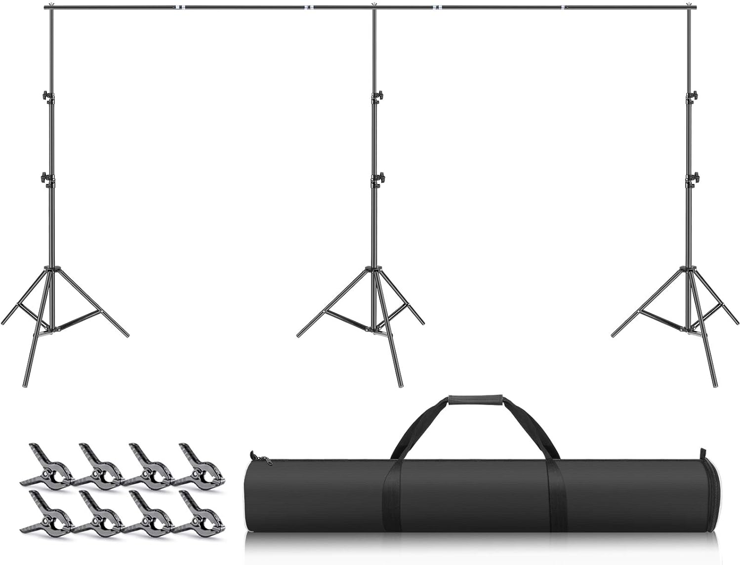 Neewer Photo Video Studio Backdrop Stand 10x13Feet/3x4Meters (HeightxWidth) Heavy Duty Adjustable Background Support System Kit with 3 Stands, 5 Crossbars, 8 Spring Clamps, 1 Carrying Bag