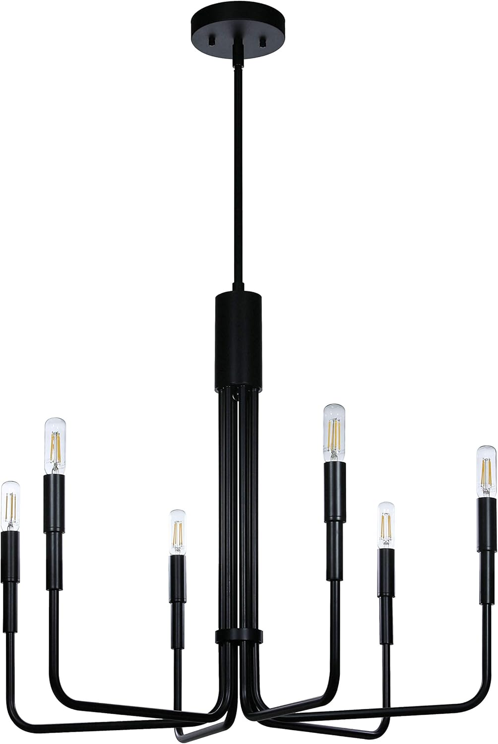 XiNBEi Lighting Chandeliers, 6 Light Chandelier with LED Bulb, Vintage Pendant Lighting Matte Black Finish for Living & Dining Room XB-C1213-6-MBK