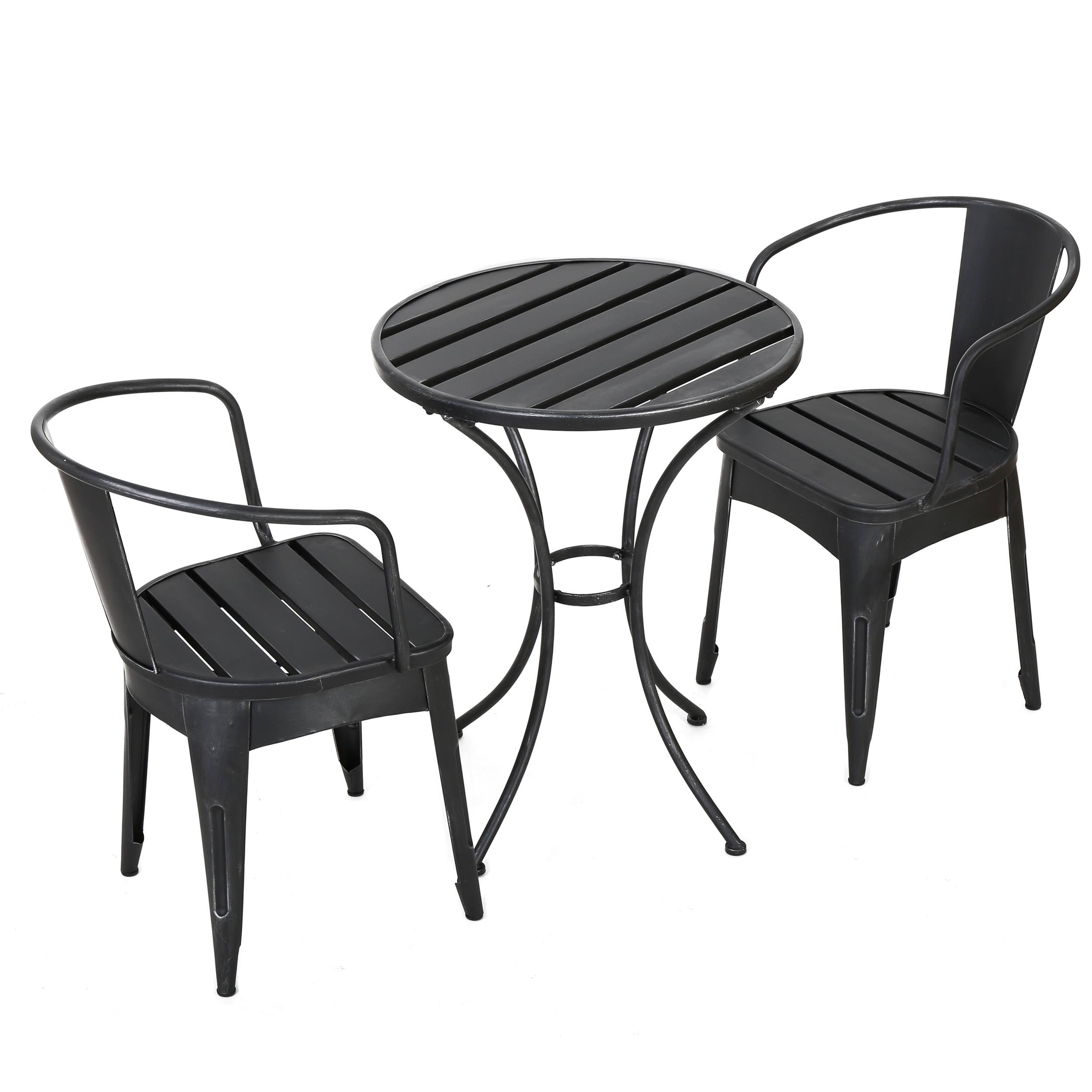 3PC Black and Silver Contemporary Round Table Outdoor Patio Bistro Set 29.5x22