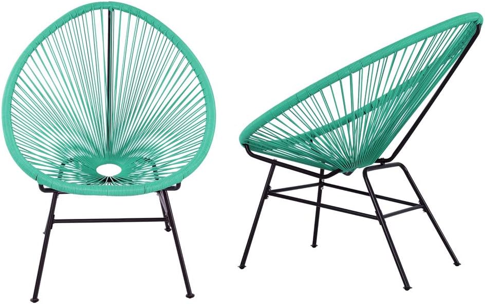 Nuu Garden Acapulco Sun Chair Bistro Set Indoor Outdoor All-Weather Oval Weave Lounge Patio Papasan Chair (2 Piece Set, Turquoise)