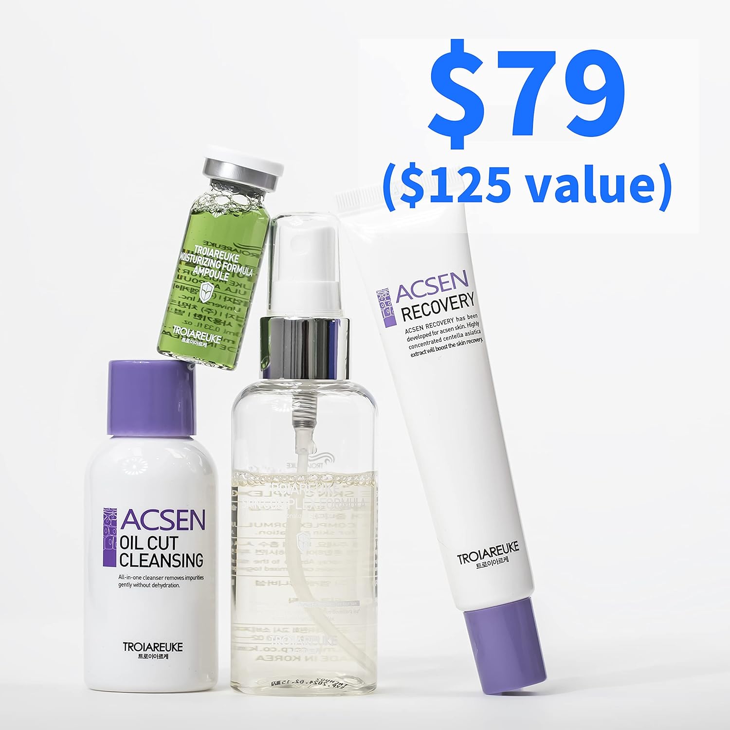 TROIAREUKE Aesthetic Start Kit, Skin Care Starter Kit with Gentle Cleansing Gel, Hydrating Ampoule Toner, and Soothing and Moisturizing Cream, 3-Step Korean Skin Care Routine For All Skin Types Pack of 2