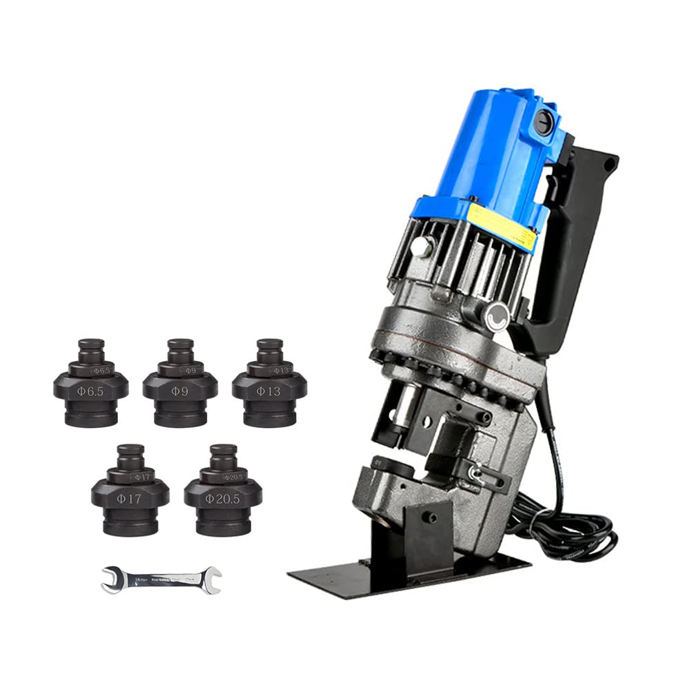 Hydraulic drilling machine cutting thick 1/4 inch, electric hydraulic punching tool with 5 sets of molds, hydraulic metal drilling with manual refueling switch, hydraulic iron plate steel drilling machine 1200W