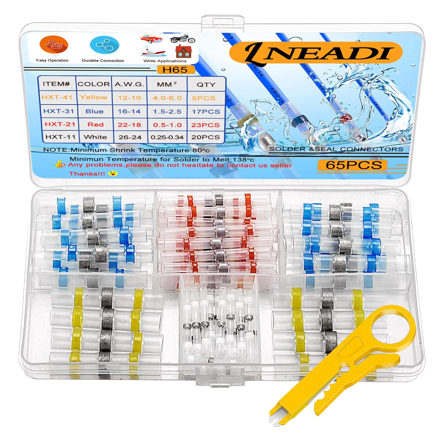 220pcs Heat Shrink Butt Crimp Connectors Solder Seal Wire Connectors, LNEADI Heat Shrink Connectors Electrical Connectors Waterproof Wire Terminal Kit,Speaker Wire Connector Pack of 2