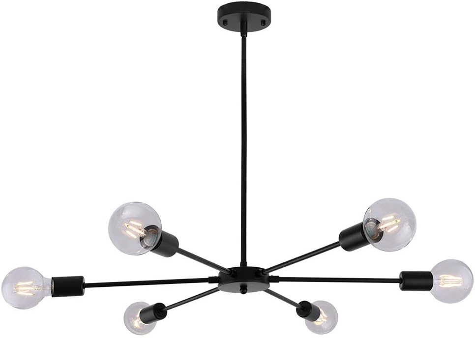 Farmhouse Chandelier 8 Light Rustic Industrial Candle Ceiling Light Fixture for Dining Room Living Room Kitchen Island Foyer Bedroom Pendant Lighting, Black