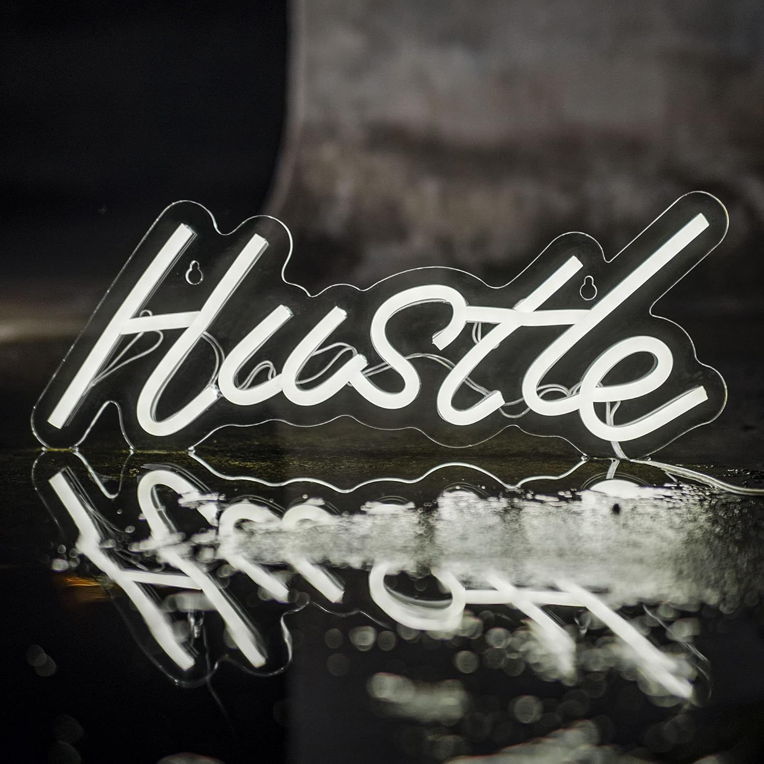 ROYOCE Hustle Neon Signs, Acrylic LED Neon Lights for Bedroom Wall Decor Aesthetic, 5V USB Powered Home Living Game Room Bar Party Neon (White) Pack of 2