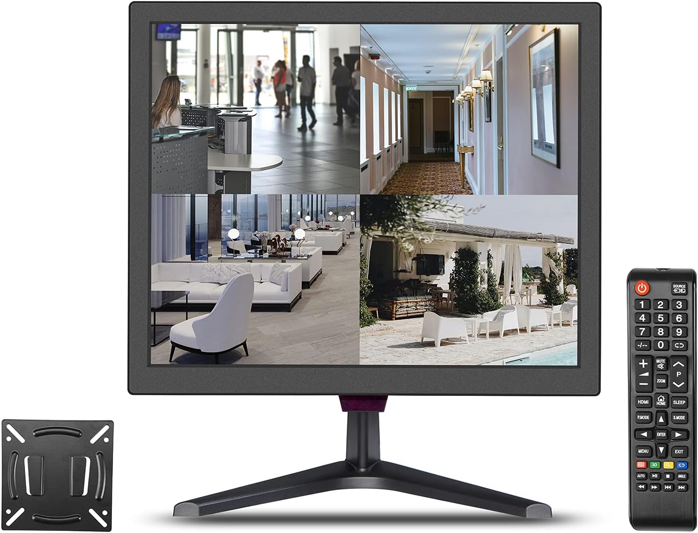 zoshing 17inch Security Monitor,Wall-Mounted Monitor Supports USBFull Format Video Playback,CCTV Monitor with AVHDMI InputVGAHeadphone Output,Built-in Speaker, Remote Control, black