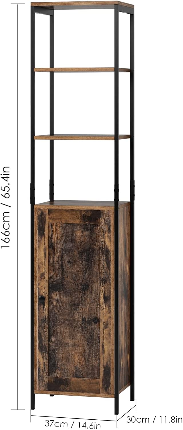 65.8 Inches Bathroom Linen Tower, Tall Cabinet with 3 Open Shelves and 1 Door Freestanding Multipurpose Storage Cabinet Space Saving Organizer Metal Frame, Vintage Pack of 2