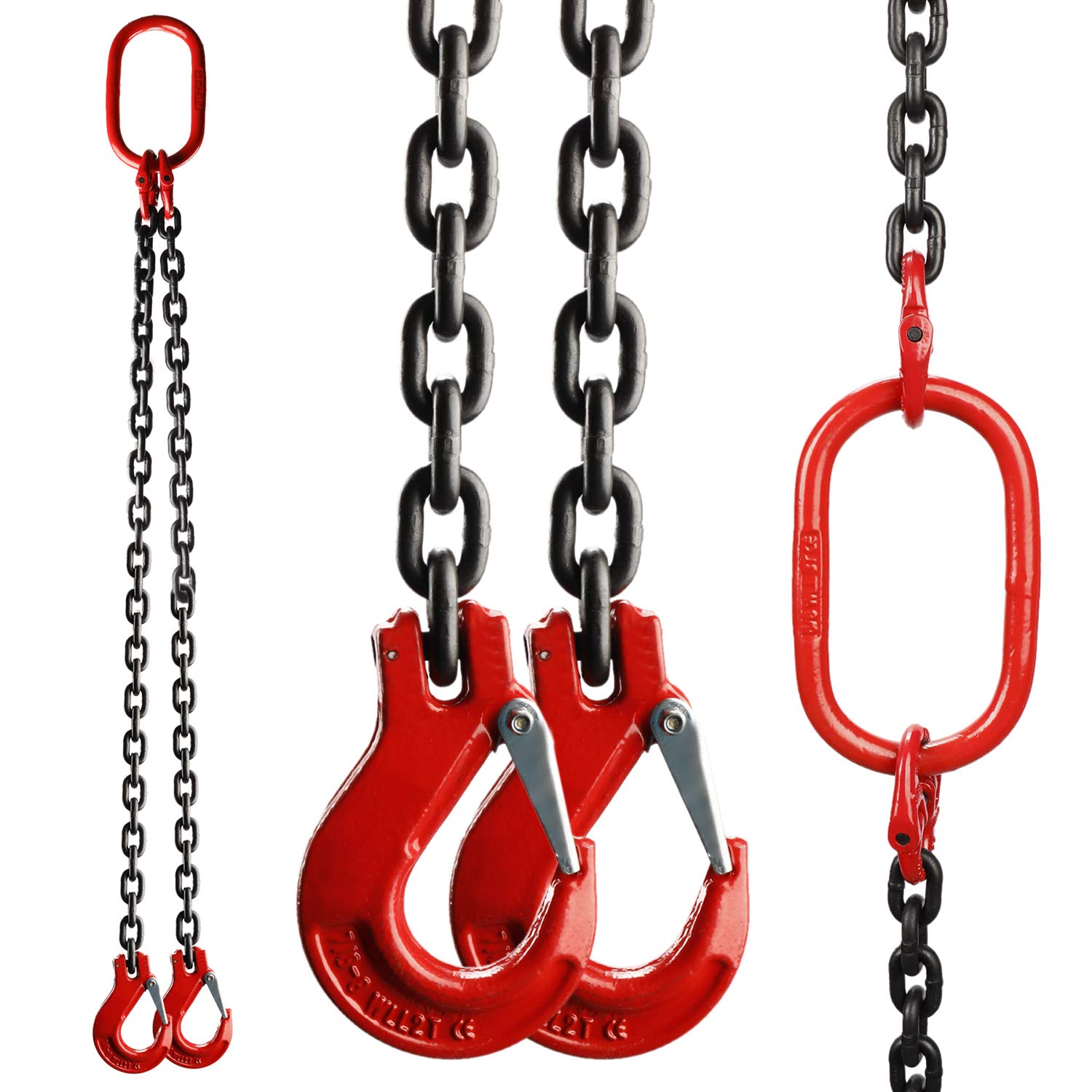 HighFree Chain Sling 5/16 Inch x 5 Feet Double Leg with Grab Hooks Sling Chain for Lifting 3 Ton Capacity, Chain Sling Grade 80 Mn-Steel Pack of 2