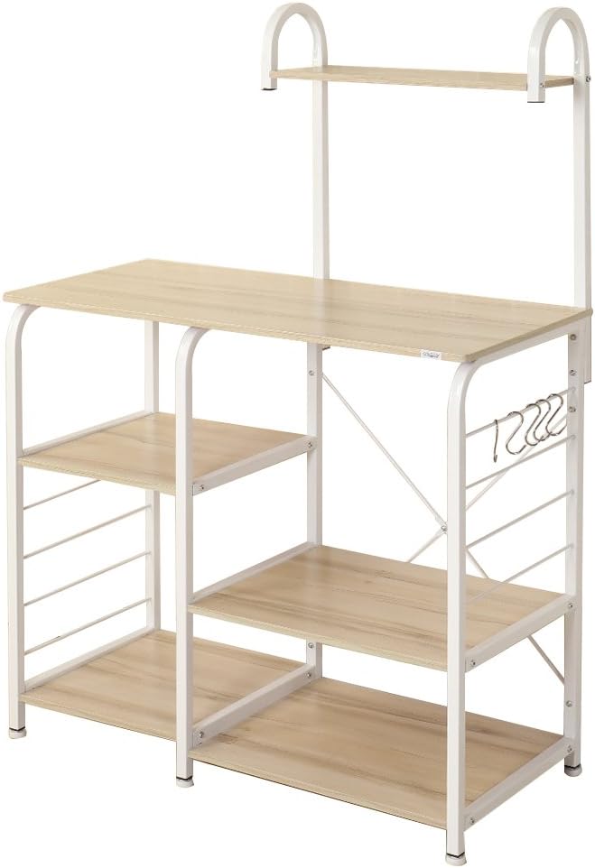 SogesHome 4-Tier Kitchen Baker's Rack Utility Microwave Oven Stand Storage Cart Workstation Shelf,White Oak 172-MO-SH
