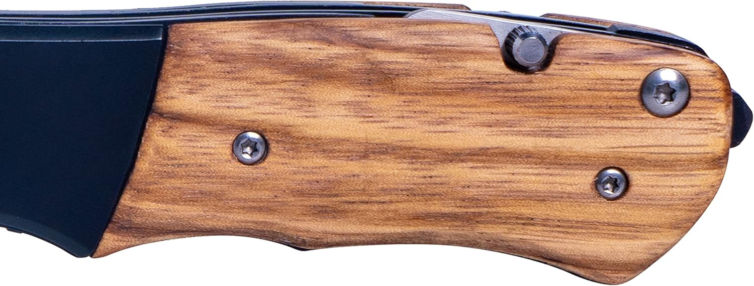 Makerflo Beast Wooden Pocket Knife, Tactical Spring Assisted Steel Blade, Belt Clip, Opener, Rope & Seatbelt Cutter, Glass Breaker for Hunting, Hiking, Self Defence, Gifts for Him, Natural Wood, 1 PC