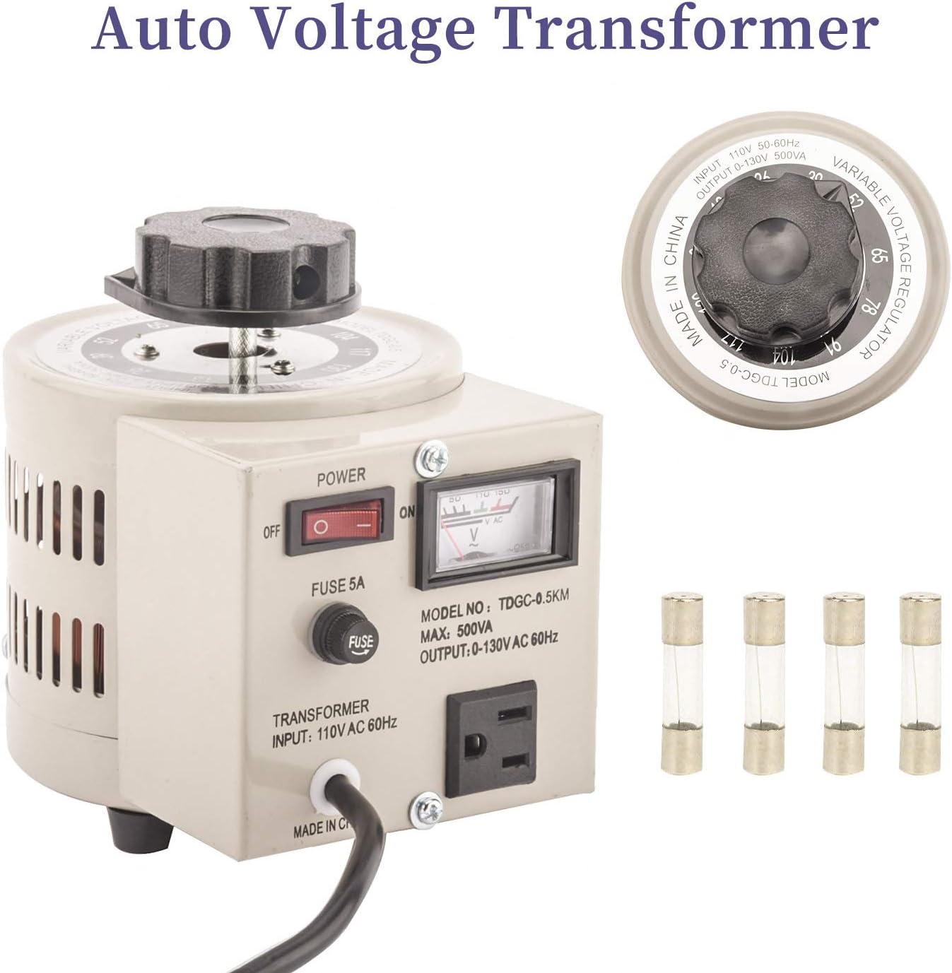 YaeCCC Auto Voltage Transformer AC Variable Voltage Converter Transformer 110VAC Input, 0-130VAC Beige (500W)