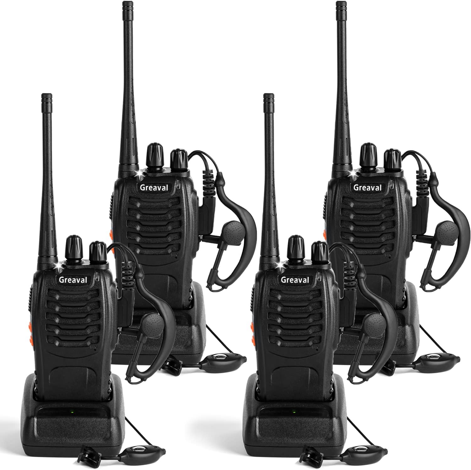 Greaval Rechargeable Walkie Talkies Long Range for Adults with Earpieces, 16 Channel Walky Talky Handheld Two Way Radios with Flashlight Li-ion Battery and Charger(Pack of 4) Pack of 2