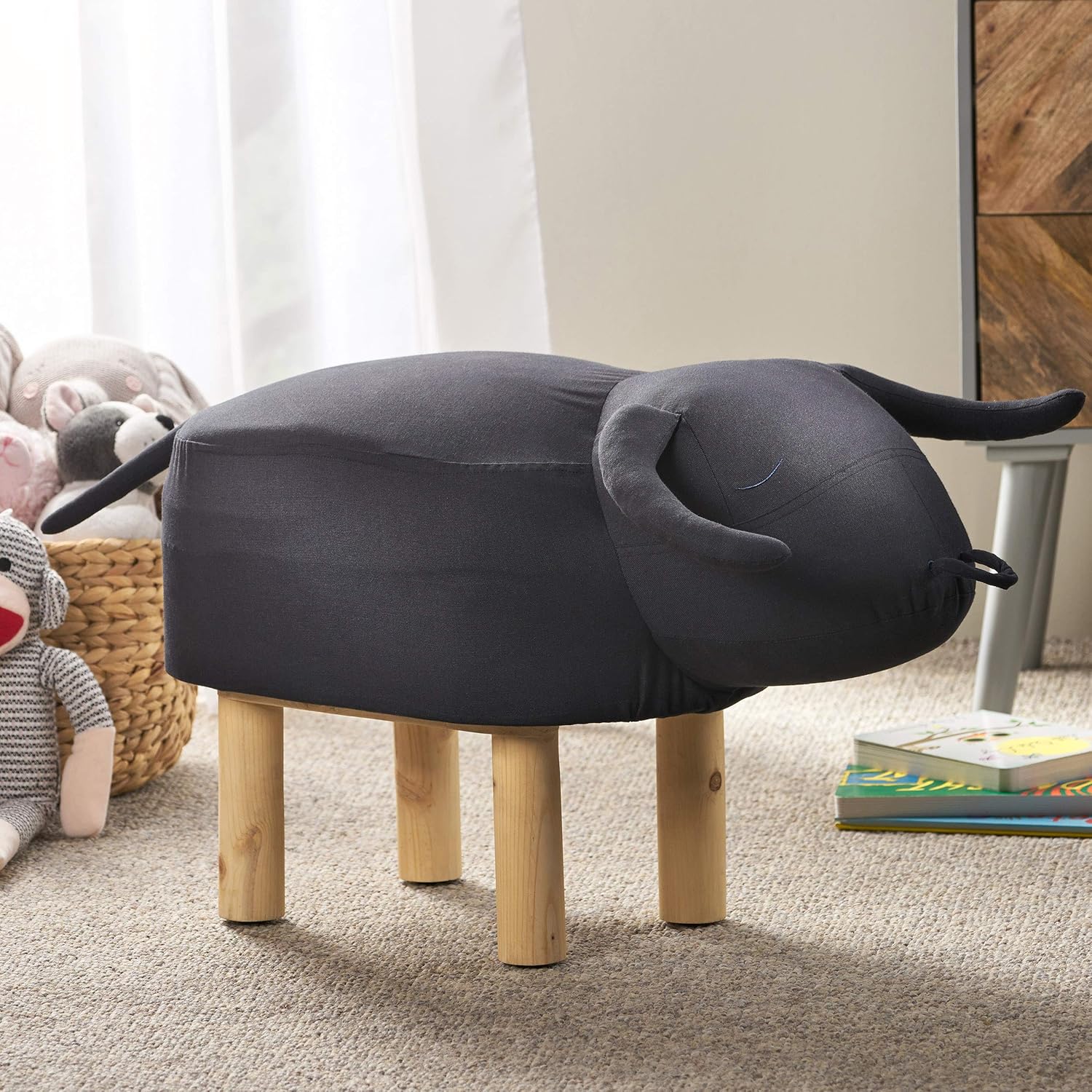 Hansen Contemporary Kids Bull Ottoman, Black Pack of 2