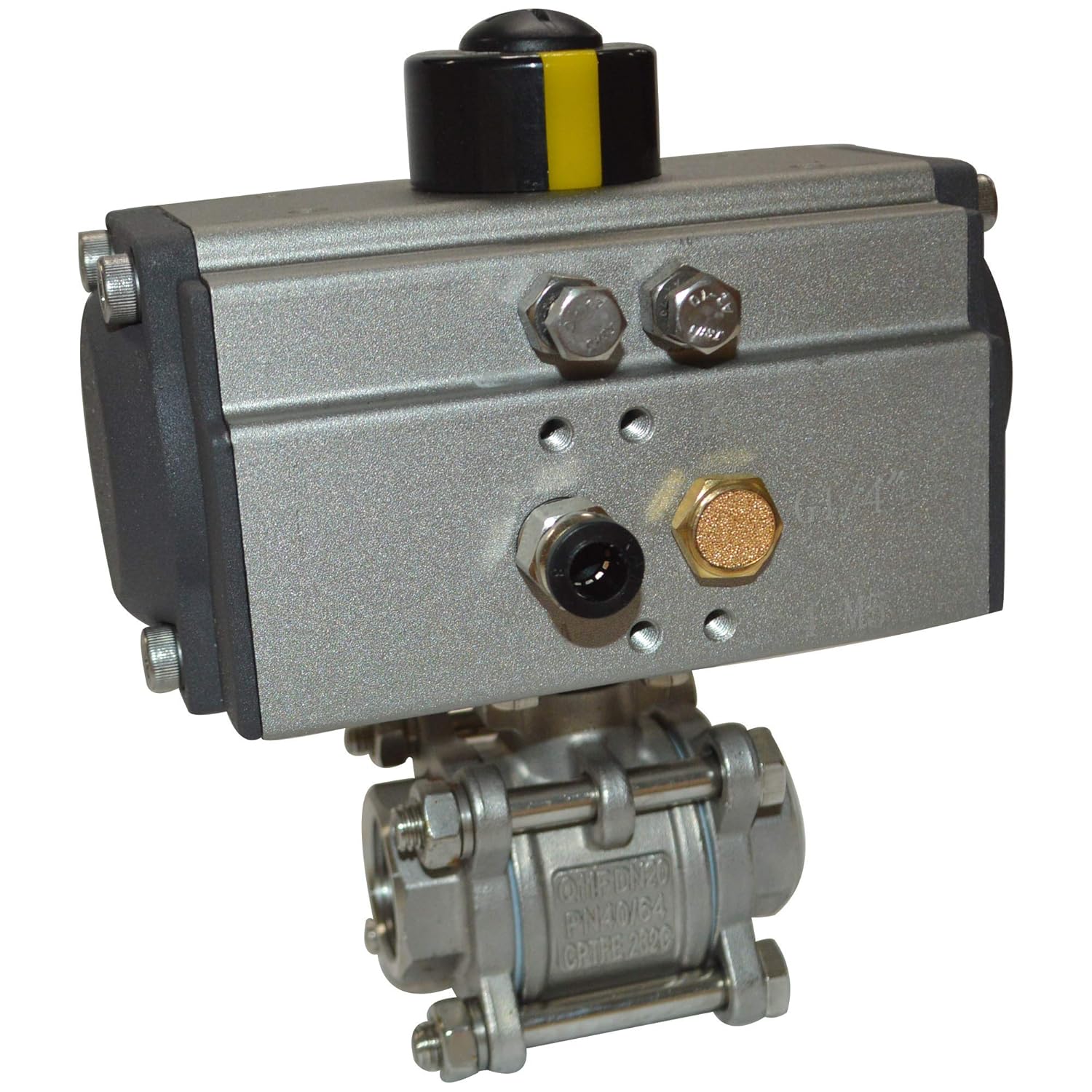 INTSUPERMAI Three-Piece 3/4inch Pneumatic Actuated Ball Valve Single Acting Globe Threaded 304 Stainless Steel for Automatic Control System