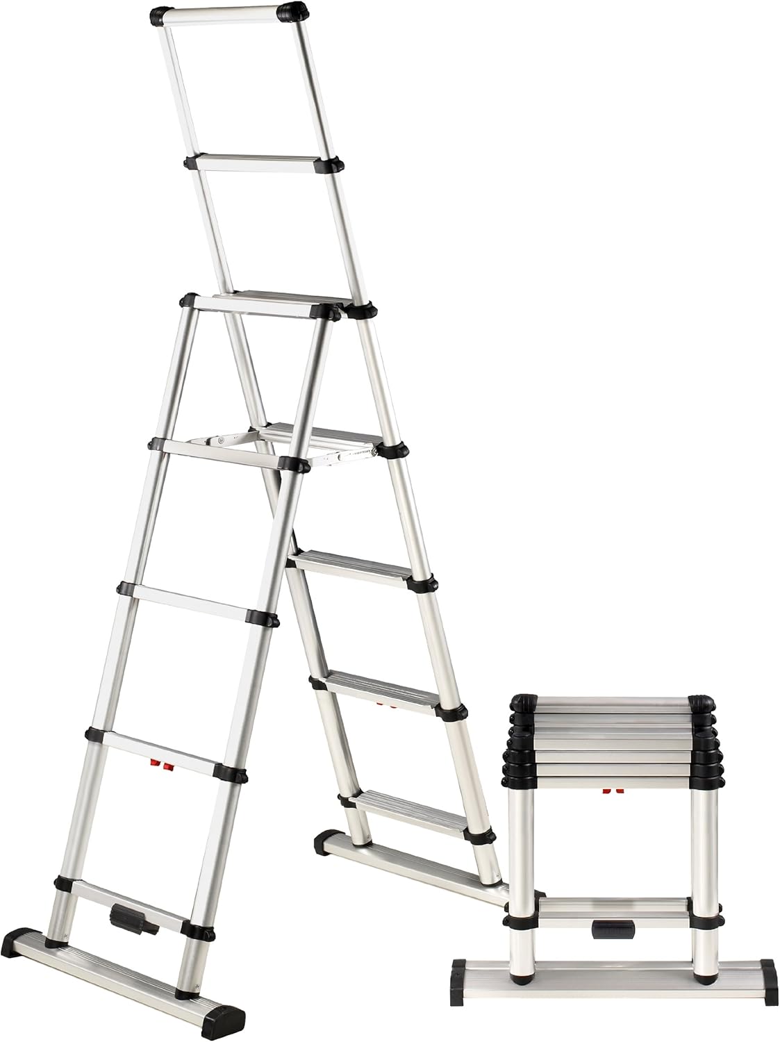 Telesteps 10ES Fully Automatic Telescoping Ladder, with Patented One-Touch Release, OSHA Compliant 6 ft, Wide Pro Step, Telescoping A-frame stepladder, with 2 extra safety leaning rungs, Up to 10 ft Reach may be possible