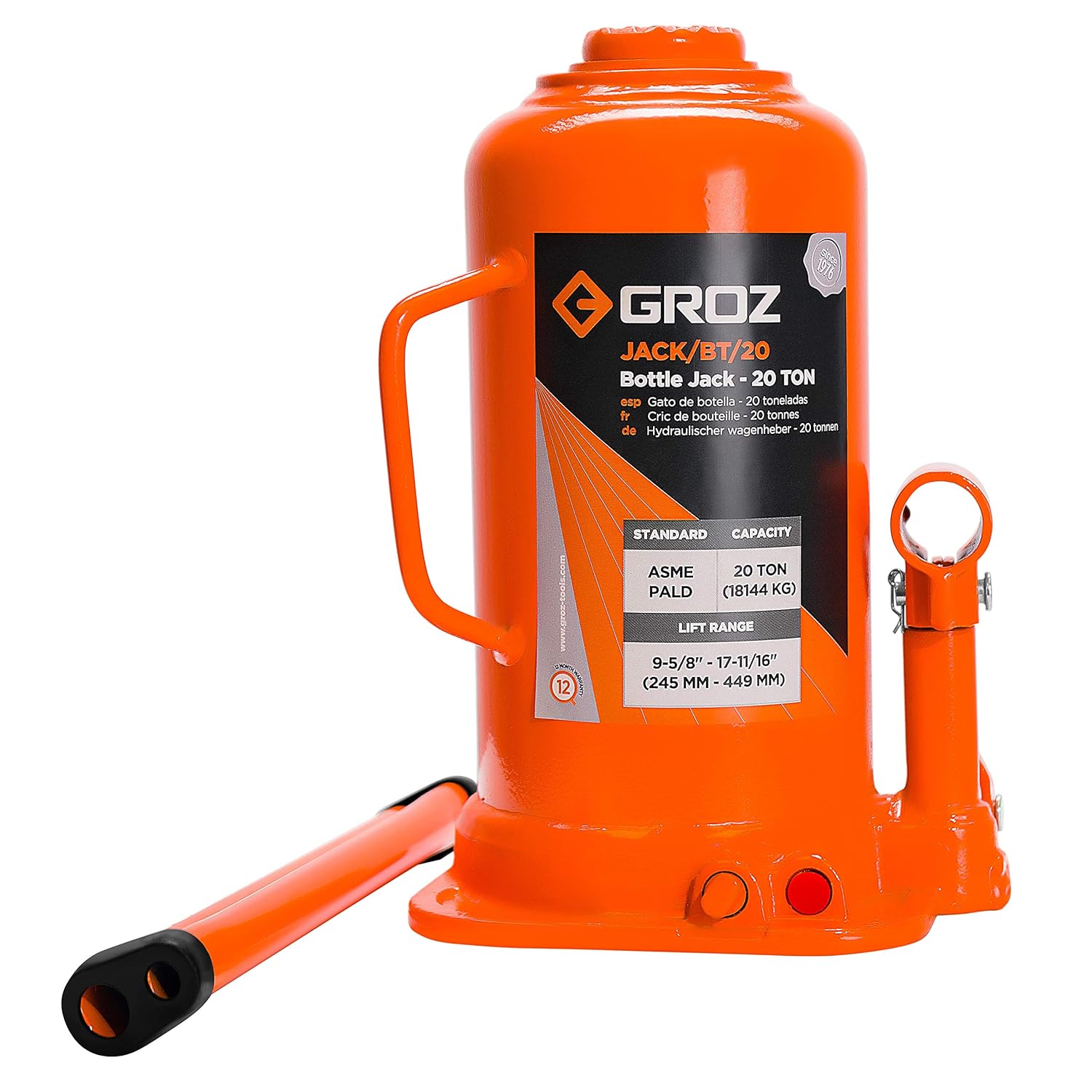 Groz 61715 20Ton Welding Type Bottle Jack With Load limiting Device