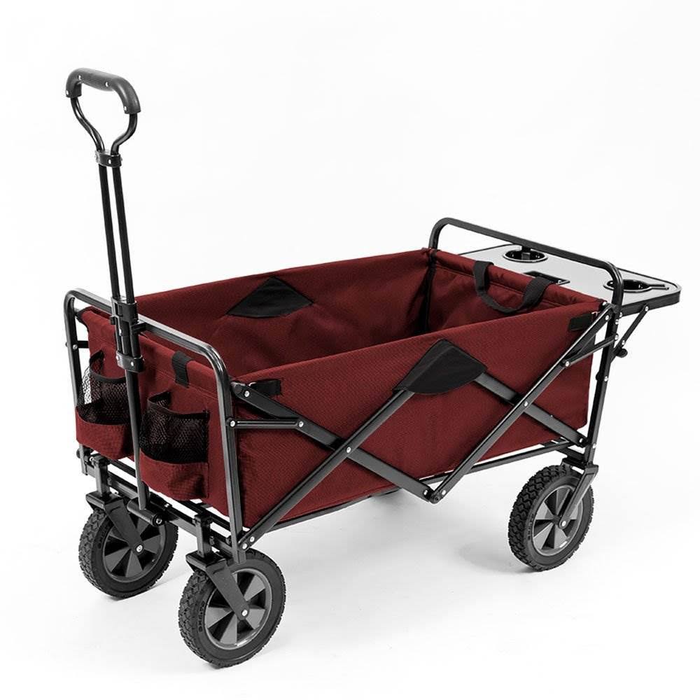 Mac Sports Collapsible Folding Outdoor Garden Utility Wagon with Table, Maroon