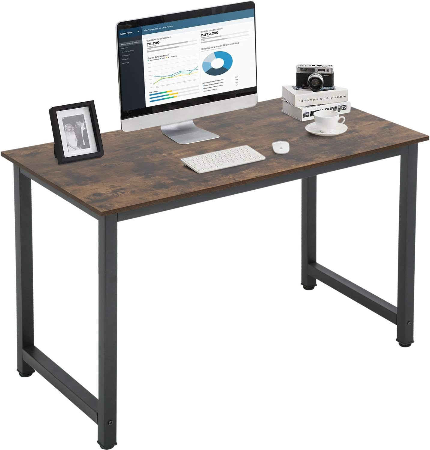 Computer Desk 47 inch Home Office Desk Gaming Desk Large Corner Writing Black Student Art Modren Sturdy Simple Style PC Wood and Metal Desk Workstation for Small Space (Black) Pack of 2