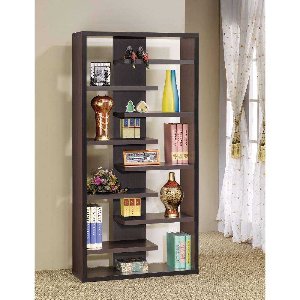 Benzara - Expressive Wooden Bookcase with Center Back PANEL, Brown