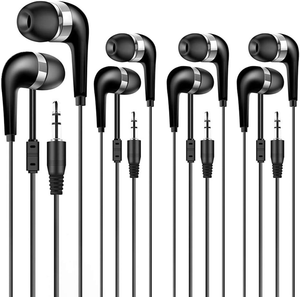HONGZAN Bulk Earbuds 100 Pack for Classroom, Wholesale Earbuds Headphones Earphones for Kids, Individually Bagged, Perfect for School, Library, Computer Lab, Museums, Students and Adult (White)