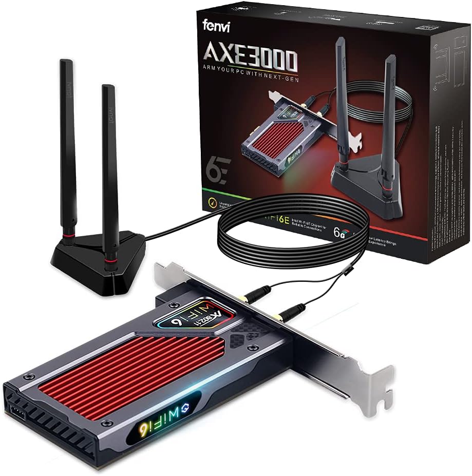fenvi AX210 AX210NGW WiFi 6E PCI-E Wifi Card BT5.2 802.11ax Desktop Adapter MU-MIMO 2.4GHz 5GHz 6GHz Extended to 5400Mbps OFDMA Miracast vPro for gaming(Only wifi 6E router antennas support 6Ghz Band) Pack of 2