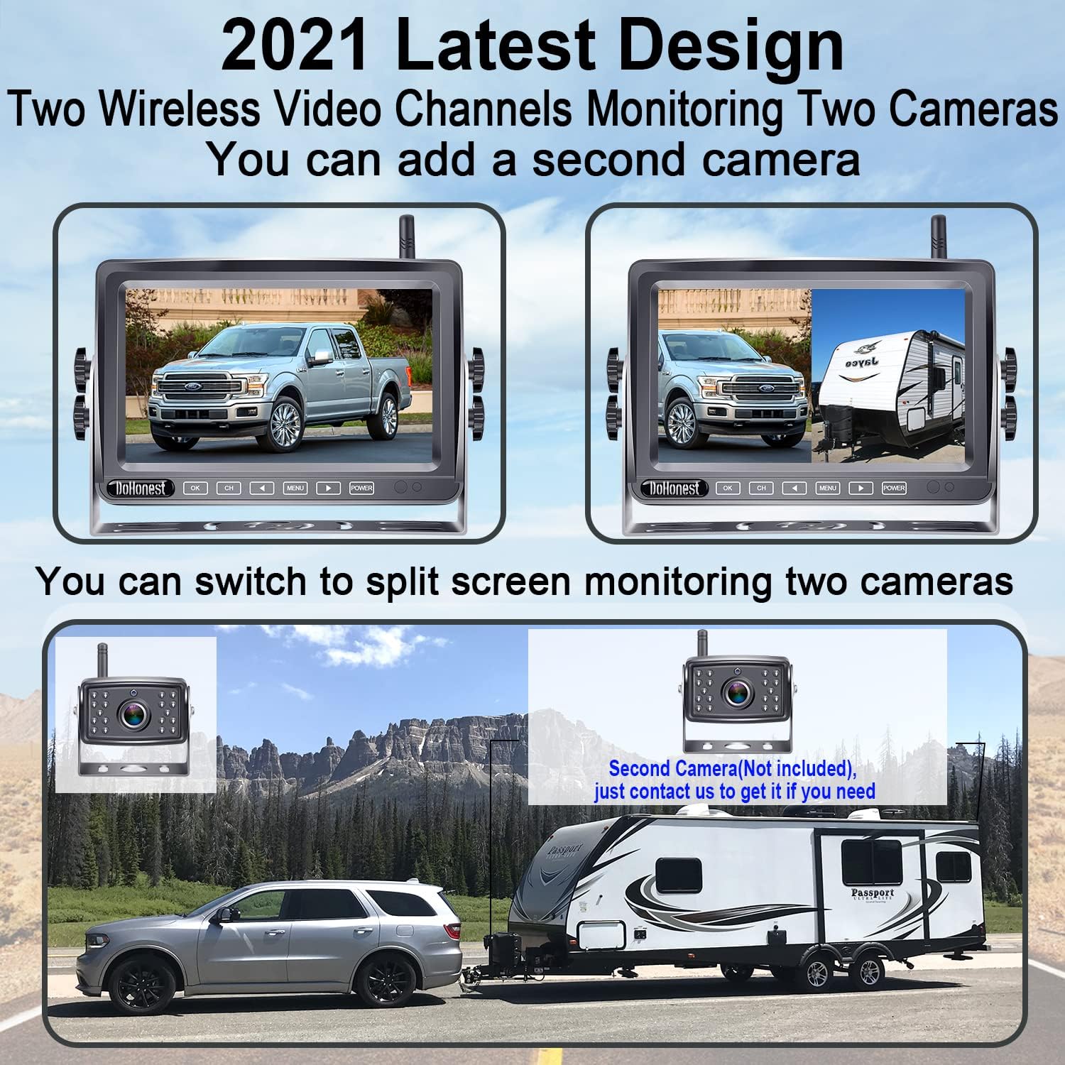 Trailer Backup Camera Wireless with 7'' Touch Key Monitor,HD 1080P Highway Observation No Delay Rear View Camera Compatible with Furrion Pre-Wired for RVs Truck 5th Wheel Harvester Crane -DoHonest S36