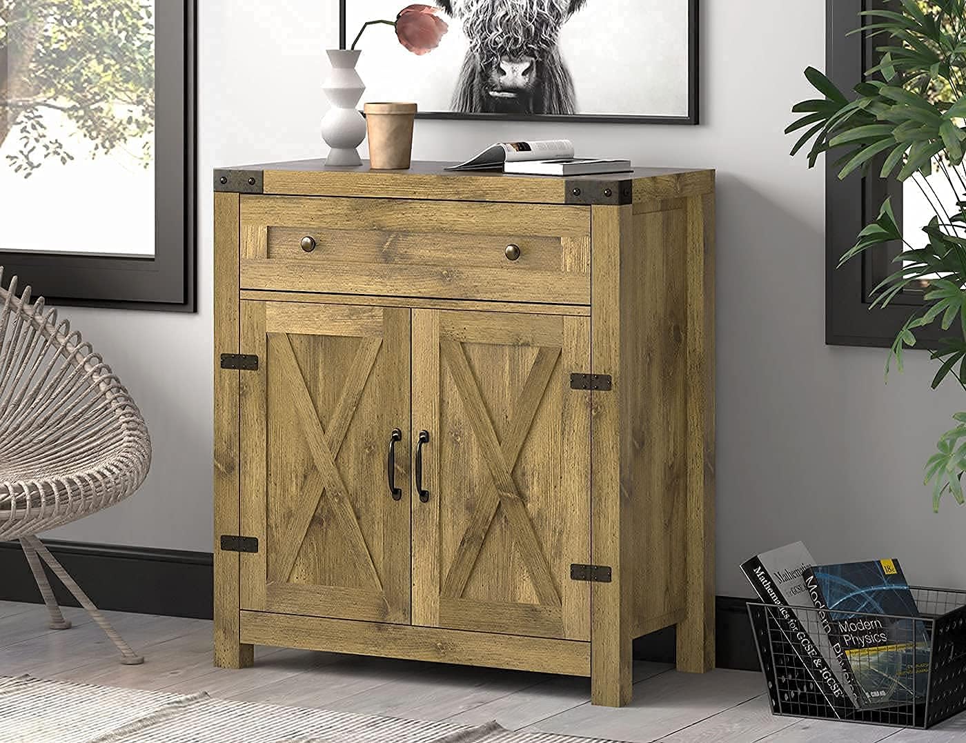 Allewie Accent/Farmhouse Storage Cabinet with Double Doors, Buffet Cabinet, Sideboard with Drawer and 2-Tier Shelves for Living Room, Kitchen, Bathroom, 30 Inches Espresso