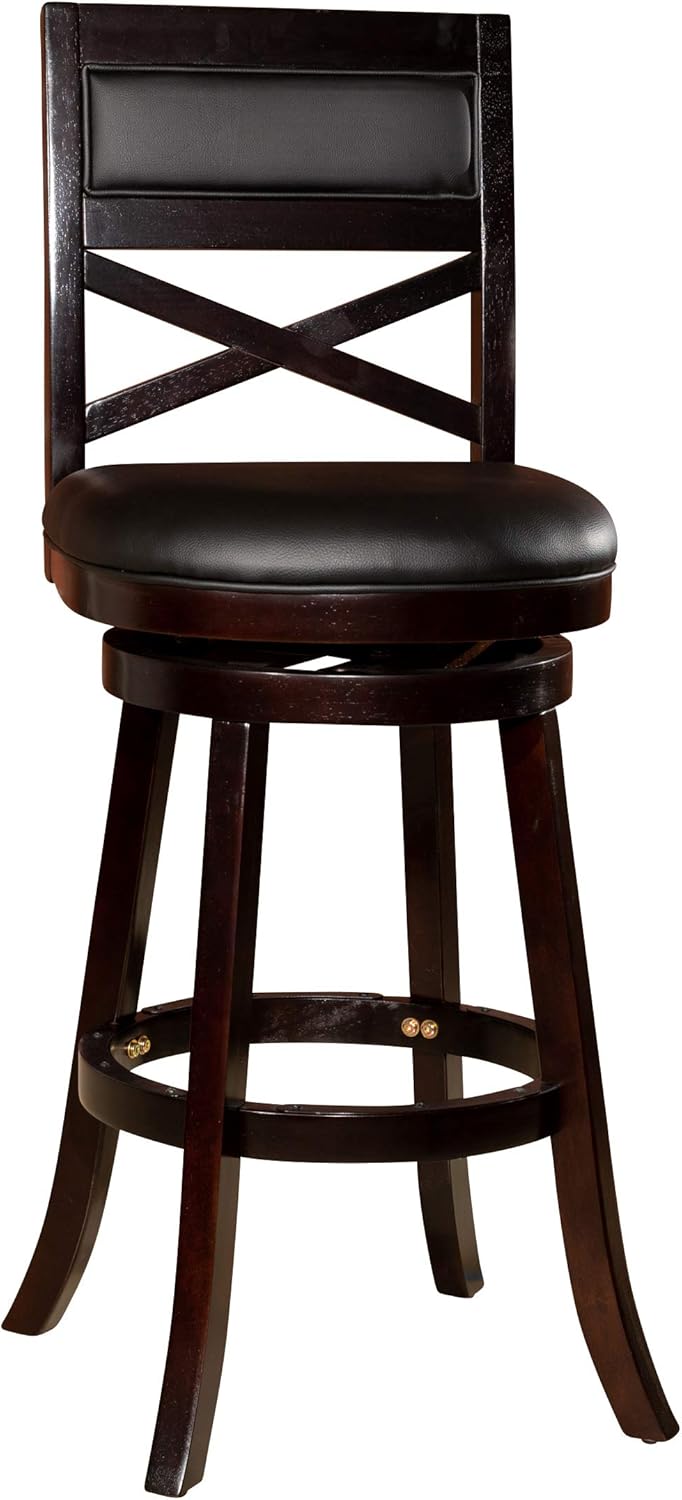 DTY Indoor Living Meeker X Back Bonded Leather Swivel Stool, 24” Counter Stool, Cherry Finish, Bone Leather Seat