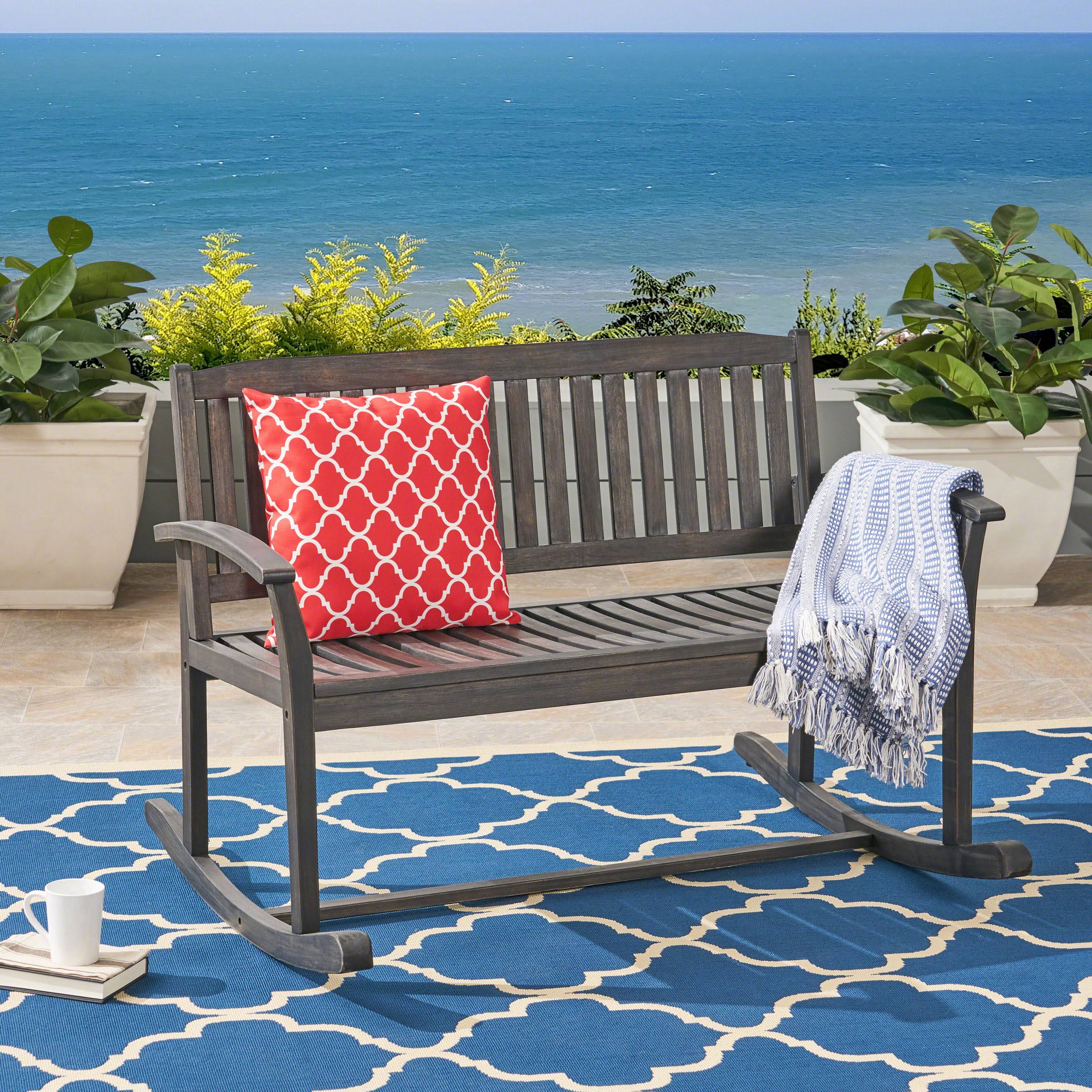 Dexter Patio Rocking Loveseat | Acacia Wood | Dark Gray Finish