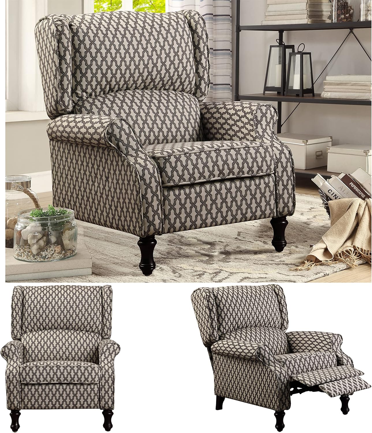Rosevera Duilio Collection Fabric Nailhead Club, Contemporary Accent Chairs, Standard, Velvet Charcoal with Ottoman