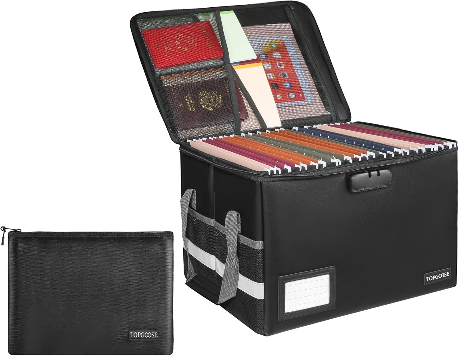 File Box Fireproof Box with Lock,TOPGOOSE File Storage Organizer Anti-Static Box,Collapsible Fireproof Document Box Filing Box with Handle,Portable Home Office Safe Box for Hanging Letter/Legal Folder Pack of 2