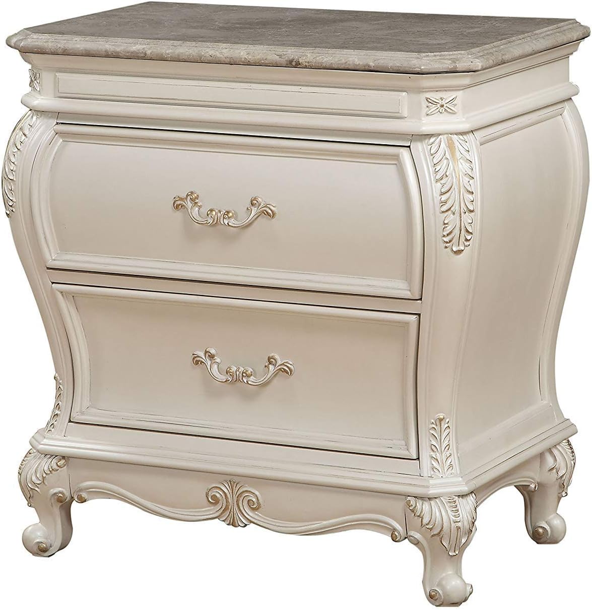 ACME Chantelle Pearl White Nightstand with Granite Top