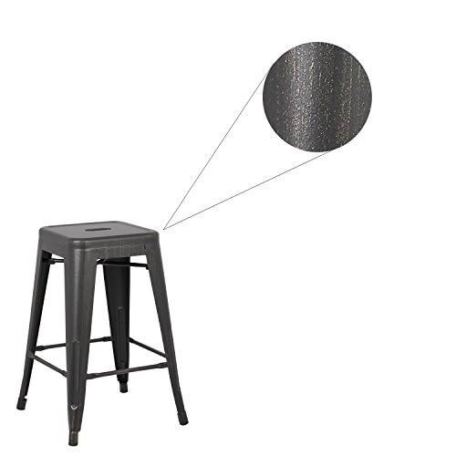 AC Pacific Modern Backless Light Weight Industrial Metal Barstool 4 Leg Design, 24x22 Seat Bar Stools (Set of 2), Distressed Bla