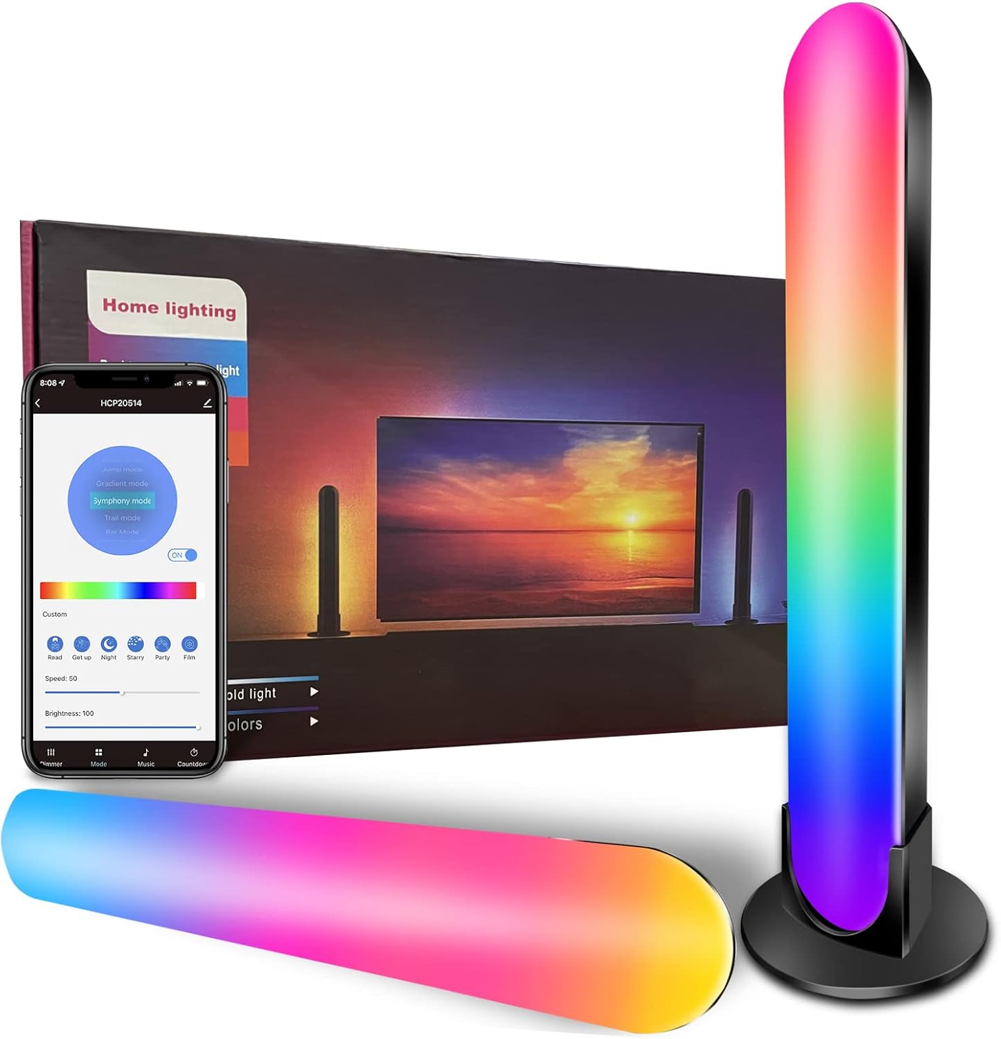 Smart LED Light Bars with APP Control, Gaming Lights with Music Sync, RGB Light Bar with 15 Scene Modes, Bluetooth Ambient Lighting for Entertainment, PC, TV Backlights, Party, Gaming& Room Decoration Pack of 2