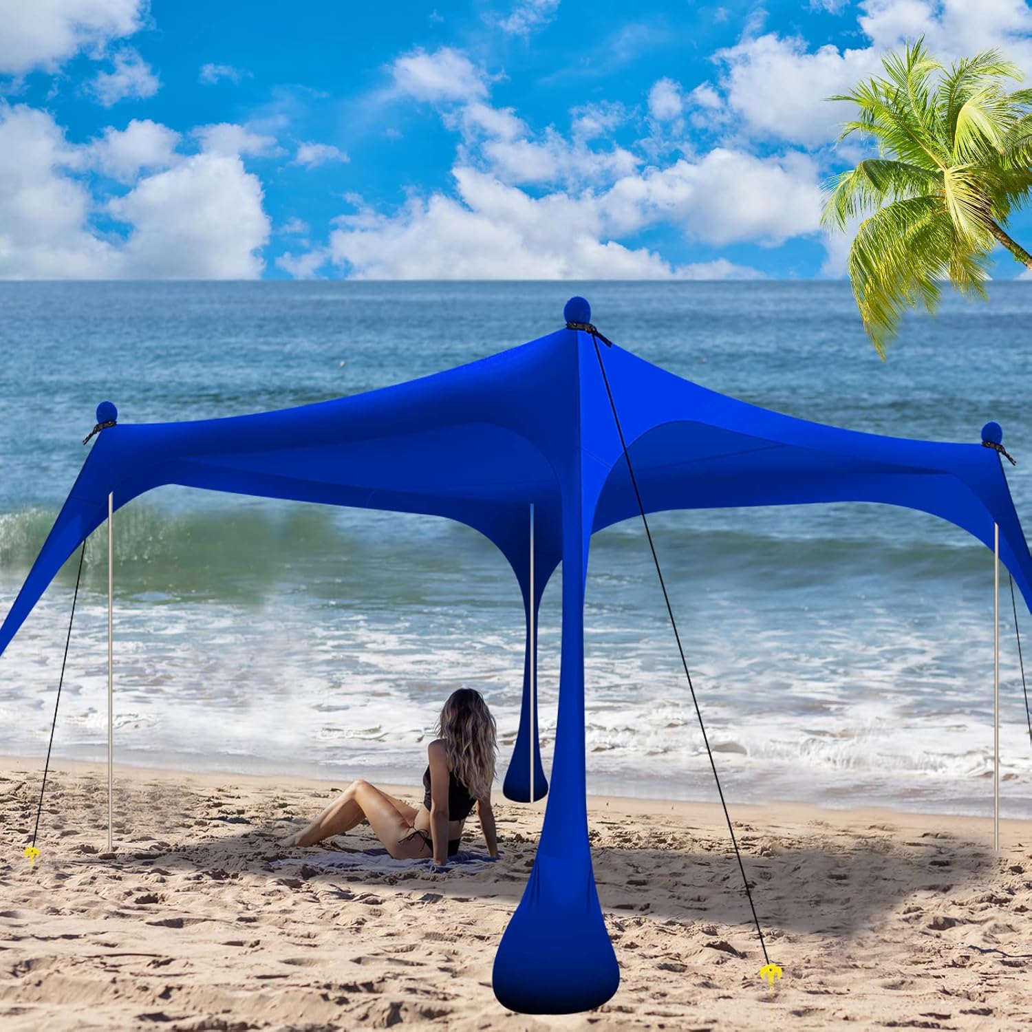 Buheco Beach Tent Pop Up Shade 10x10ft Beach Canopy Sun Shelter UPF50+ with 4 Foldable Poles-Portable Carrying Bag-Sand Shovel-Ground Pegs-Windproof Ropes for Outdoor Family Camping-Fishing-Picnic