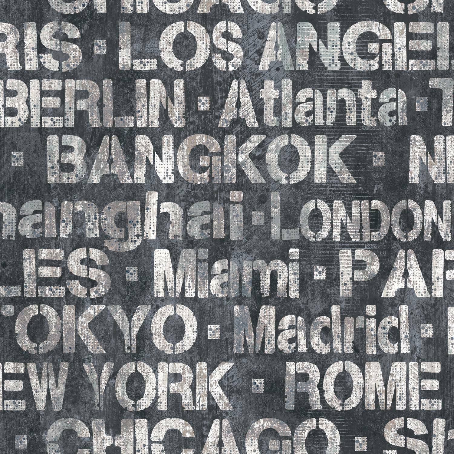 Roommates Cities of The World Peel and Stick Wallpaper Black