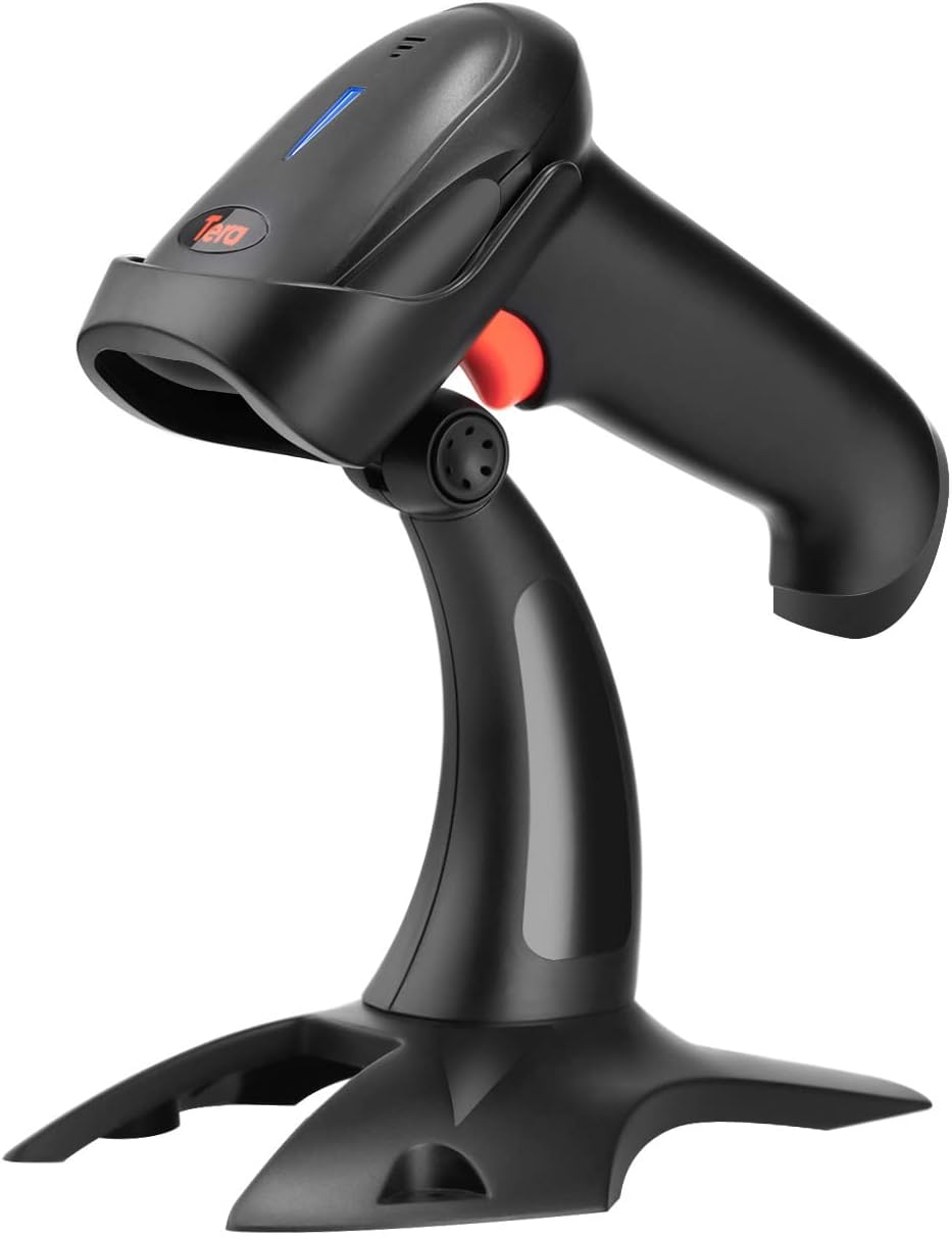 Tera Pro Fully Upgraded Wireless 2D QR Barcode Scanner with Stand, 3 in 1 Bluetooth & 2.4GHz Wireless & USB Wired, Connect Smart Phone Tablet PC, Image Bar Code Reader with Vibration Alert, HW0002 Pack of 2