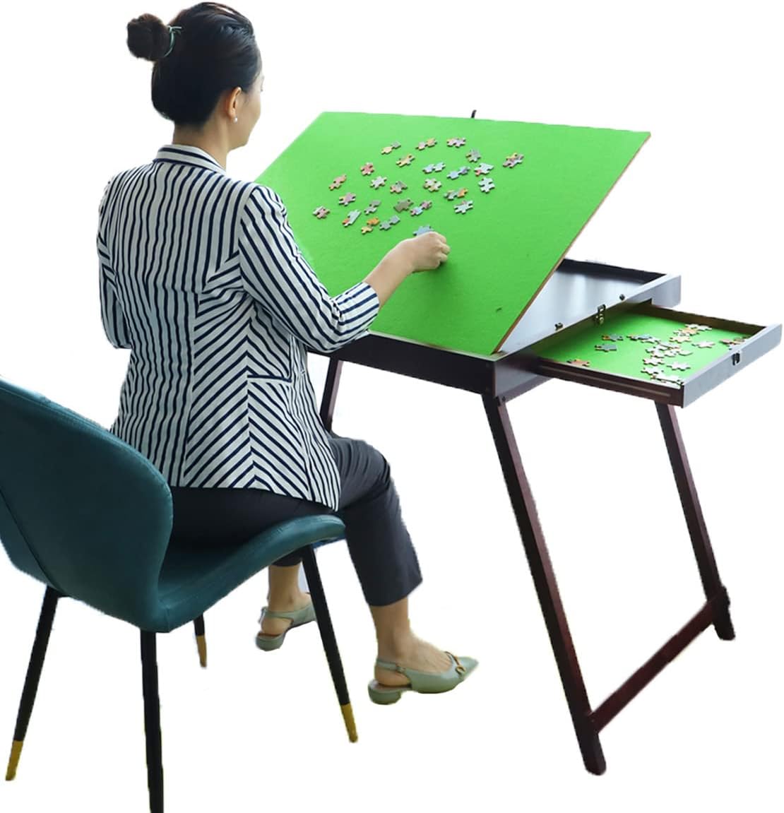Kcelarec Wooden Jigsaw Puzzle Table with Drawers for Puzzle Amateur-Large Portable Folding Puzzle Table with Tilting Non-Slip Surface-Puzzle Table for 1500 Pcs Puzzles
