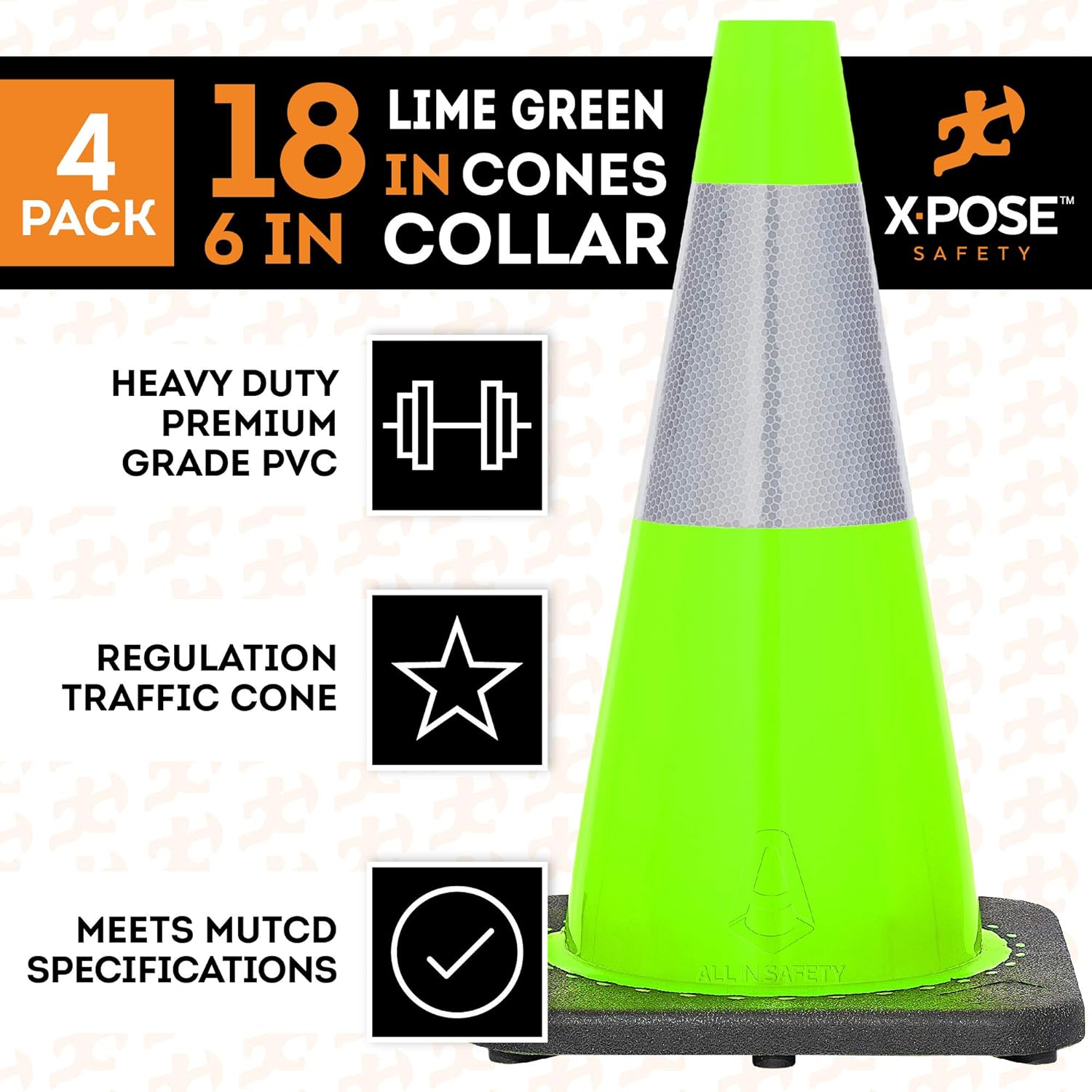 18” Lime Green Traffic Cone - 6