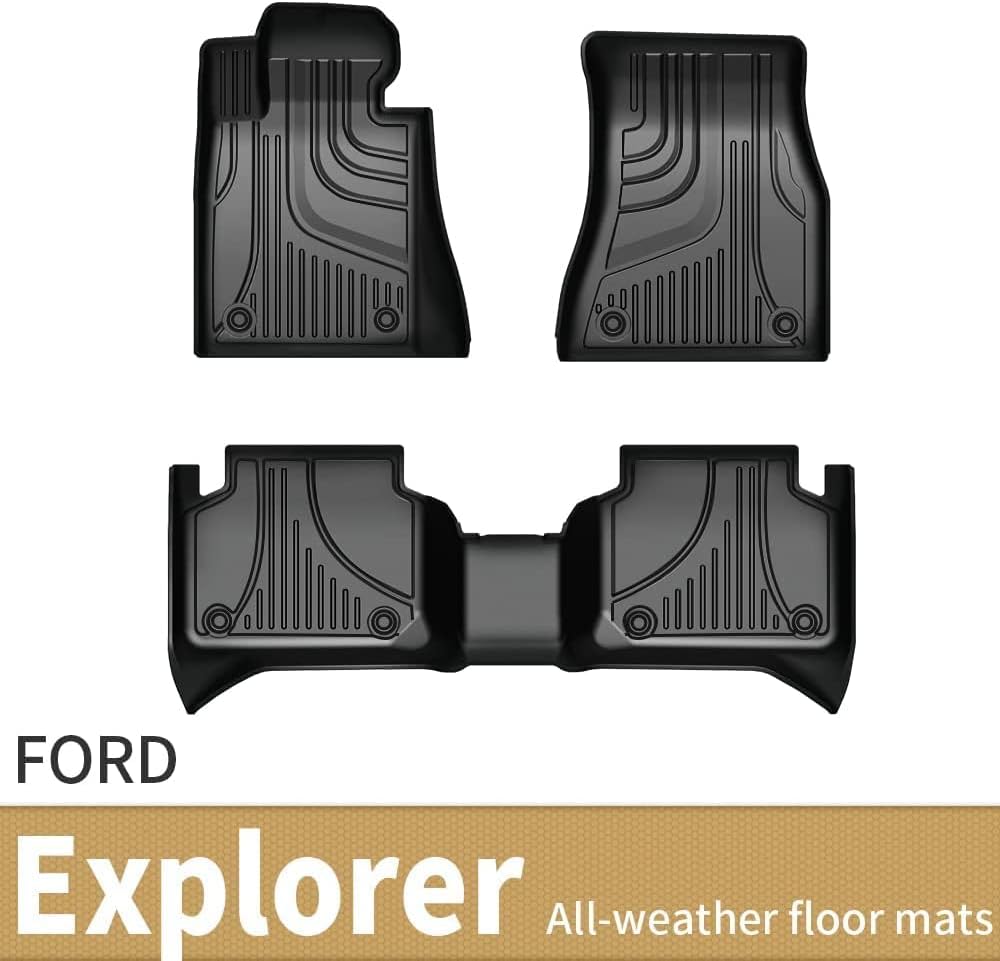 AOMSAZTO All Weather Custom Fit Floor Mats 2 Row Liner Set Black Compatible with 2020-2022 Compatible with Ford Explorer TPE Full Set Floor Liners, 5 Seats
