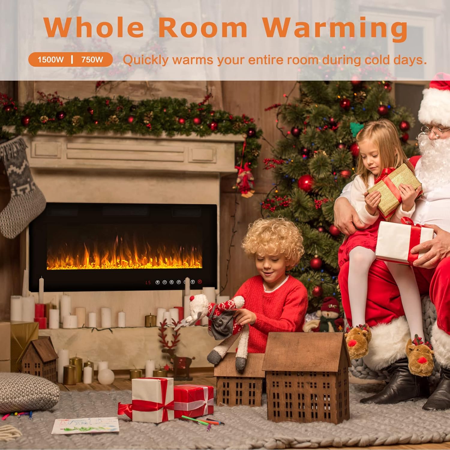 Waleaf 50 inch Thinnest Electric Fireplace Recessed Wall Mounted,Linear Fireplace Heater Insert with Adjustable Flame Color, Remote Control Touch Screen, Fit for 2x4/2x6 Stud, 750W/1500W Heater