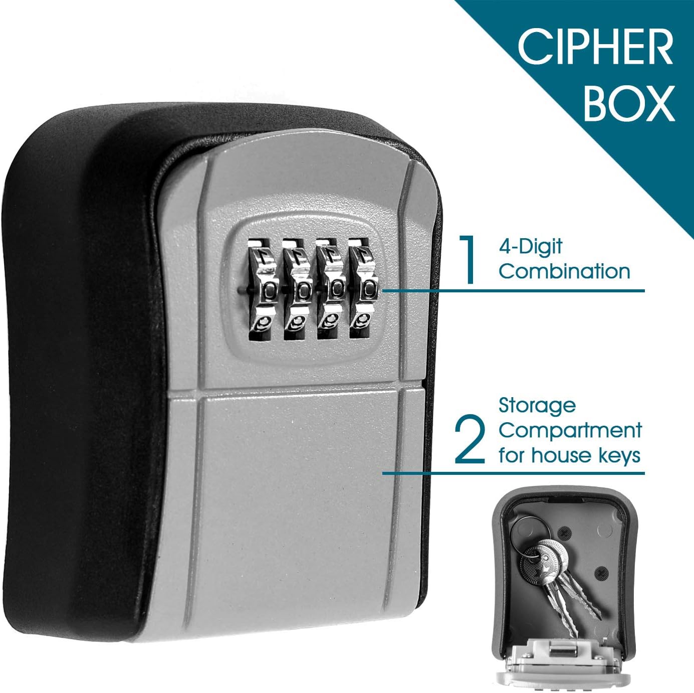 Acroma 2-Pack Security Key Lock Box Wall Mount 4-Digit Combination Water-Proof Lockbox of 5 House Key Capacity for Both Outside and Inside Use