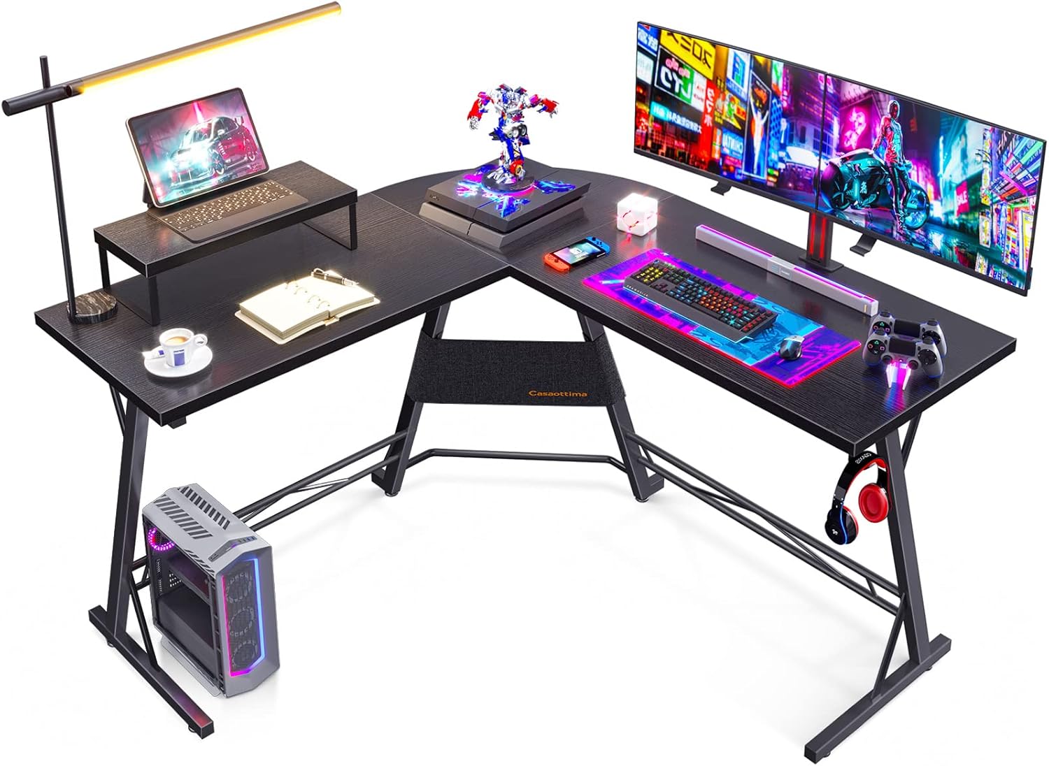 Gaming Desk L Shaped Computer Desk, Corner Desk for Home Office with Monitor Stand 51