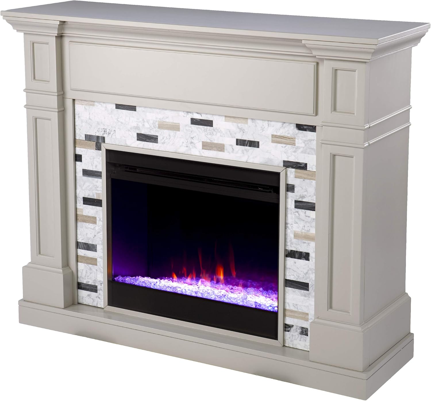 SEI Furniture Birkover Color Changing Electric Fireplace w/ Marble Surround, Gray/ Black/ White