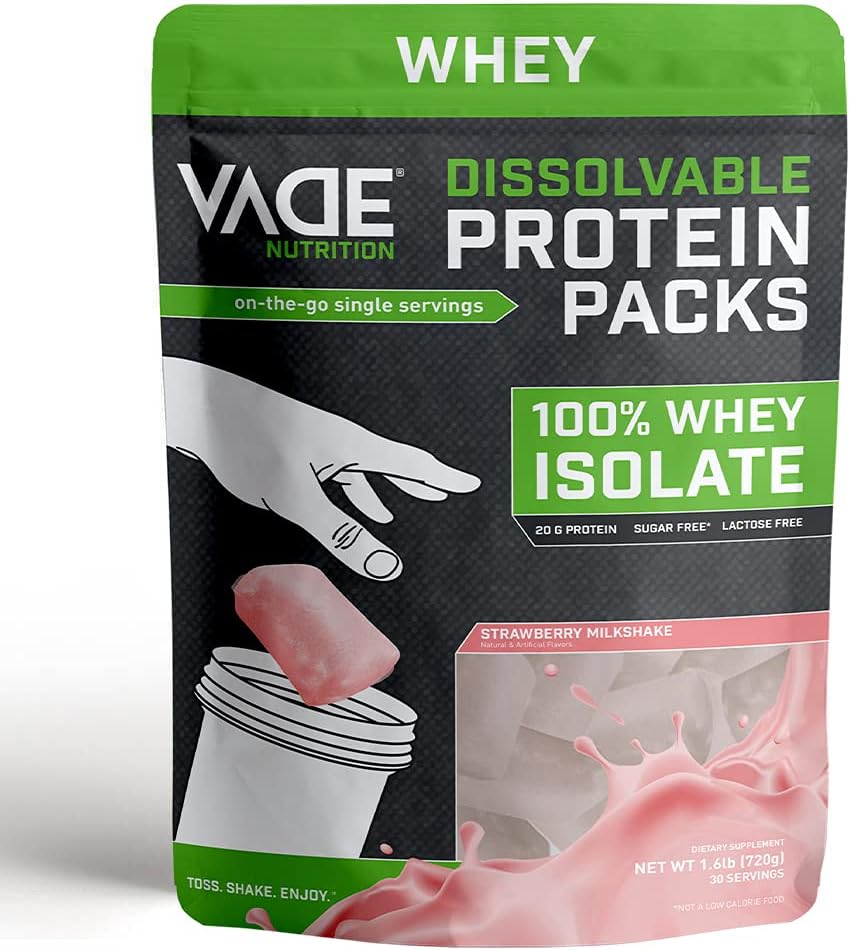 Vade Nutrition Dissolvable Protein Packs | Chocolate & Vanilla Whey Isolate Protein Powder, On-The-Go, Low Carb, Low Calorie, Lactose Free, Gluten Free, Fat Free, Sugar Free, Lean, Combo 30 Servings Pack of 2