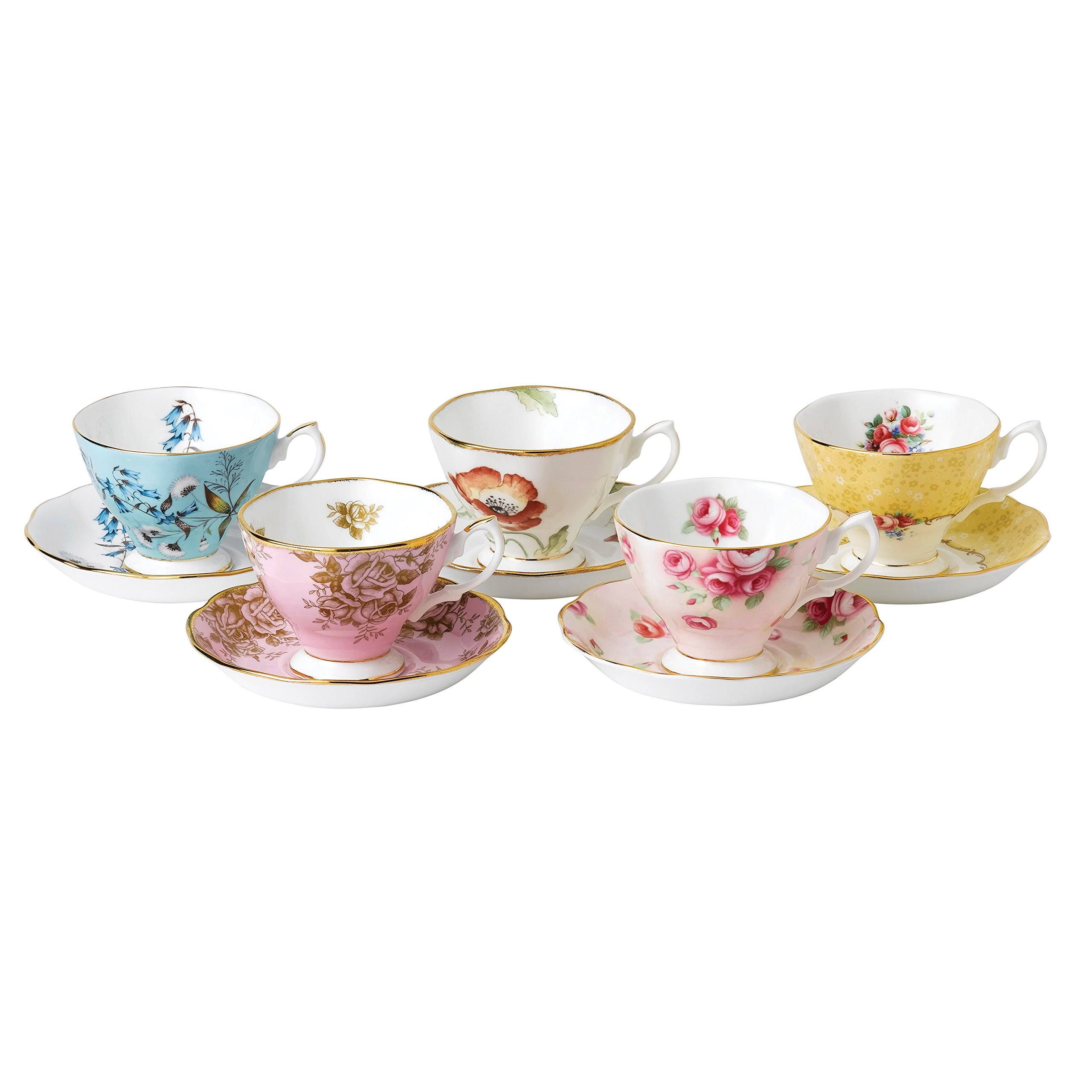 Royal Albert 40017548 100 Years 1950-1990 Teacup u0026 Saucer Set, Multicolor , 5 Piece