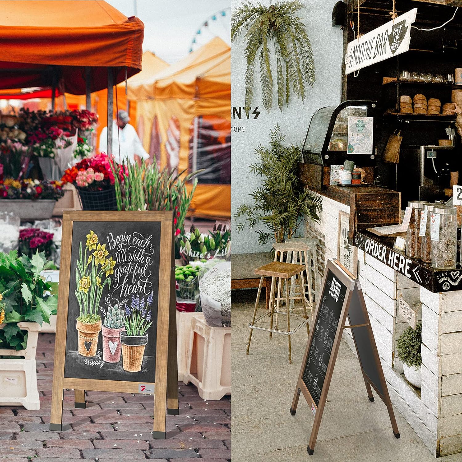 TOWON Chalk Board, Chalkboard Signs with Double-Sided Magnetic Wooden A-Frame, Rustic Home D&eacute;cor, Outdoor Signs for Retail Display, Business or Wedding, Black, 40 x 20 Inches