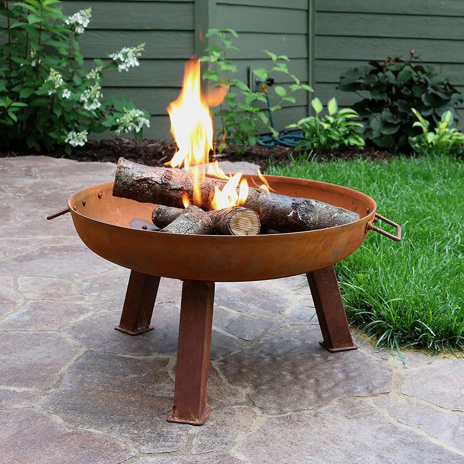 Sunnydaze Rustic Cast Iron Fire Pit Bowl with Handles - Outdoor Wood-Burning Fire Pit Bowl for Backyard, Patio or Porch - 24-Inch Diameter