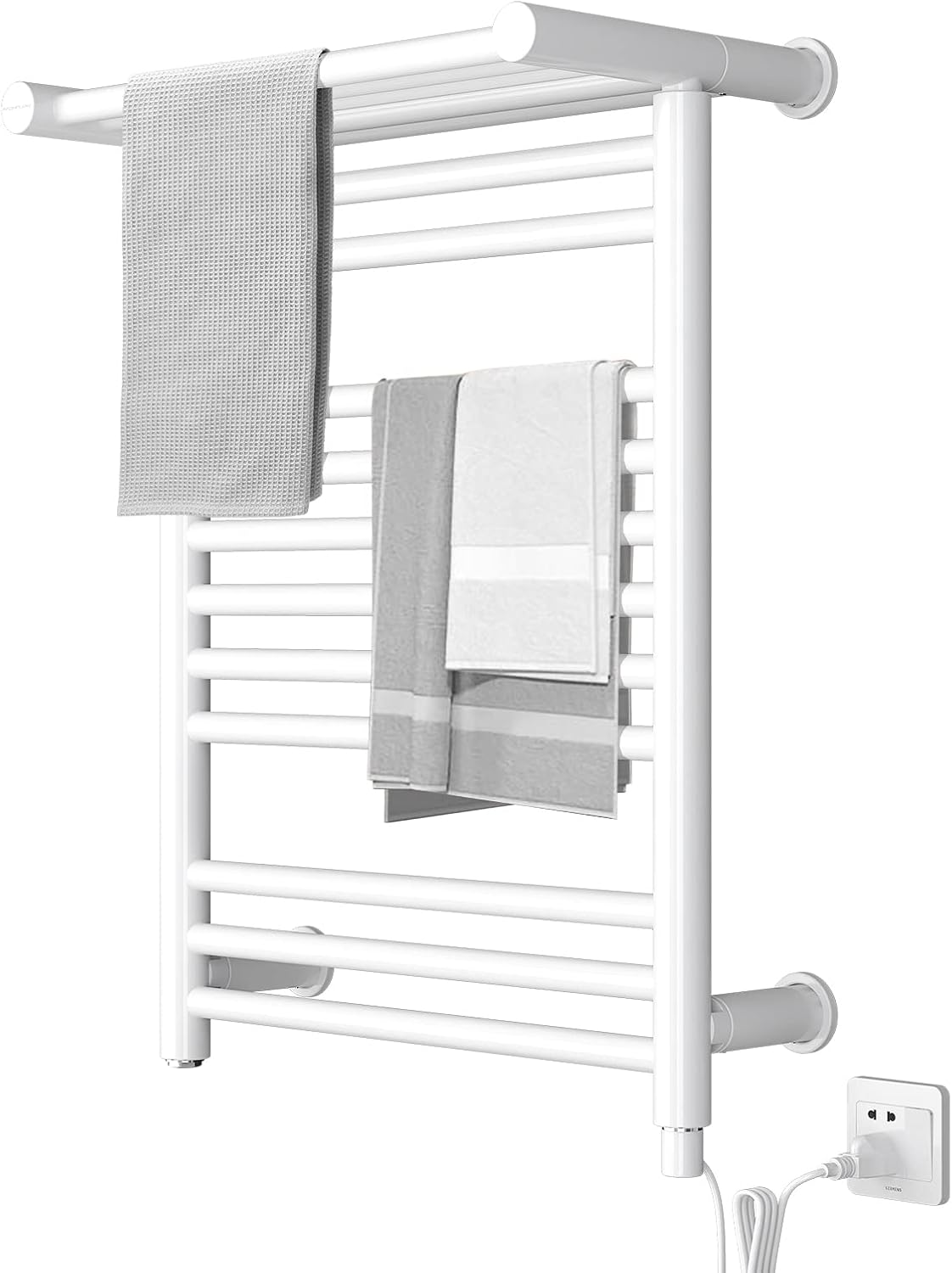 AVONFLOW Towel Warmer, Heated Towel Rack for Bathroom, Wall Mounted Towel Drying Rack with 8 Bar Matte Black, Plug-in 500W Fast Heating Within 15mins