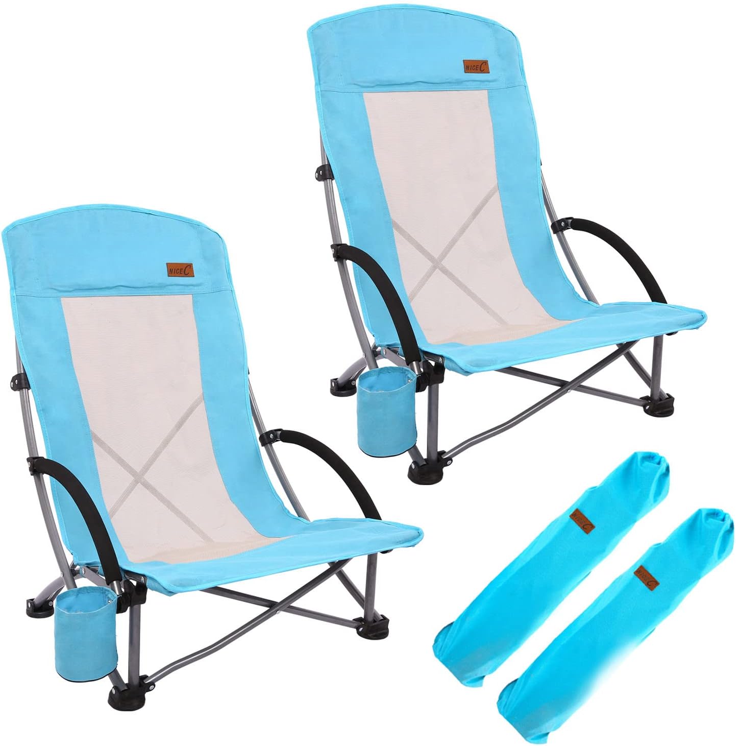 Beach Chair, Lightweight Camping Outdoor Chair with High Mesh Back, Heavy Duty Portable Chair with Carry Bag for Camping, BBQ, Travel, Festival, Picnic